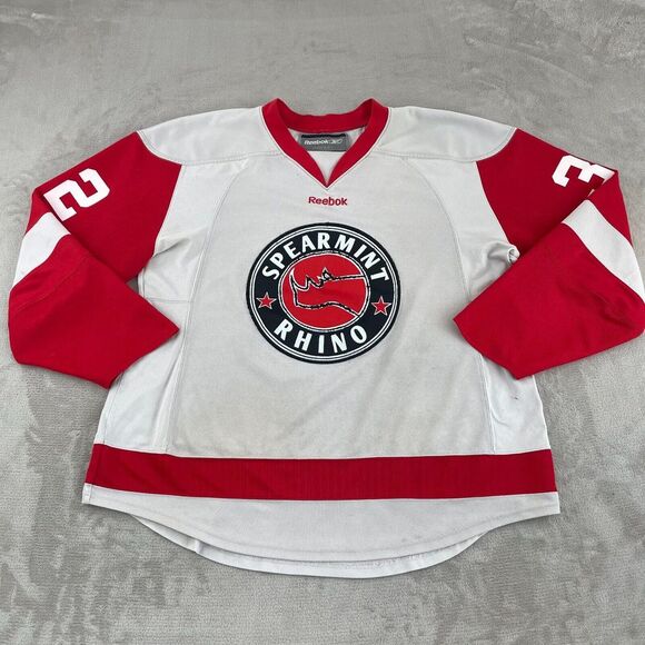 Vintage‎ Reebok Spearmint Rhino Hockey Jersey Adult XL Distressed #32 RARE